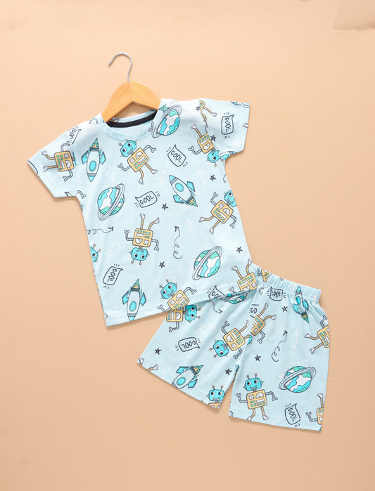 Light Blue Robot, Spaceship Shorts set