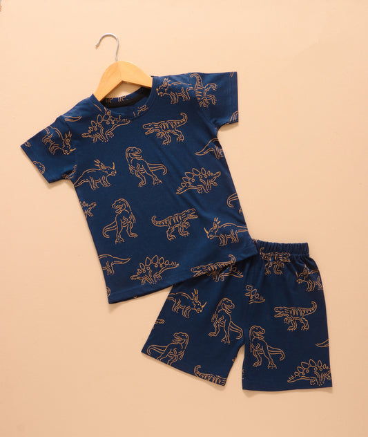 Dark Blue Dino Shorts set