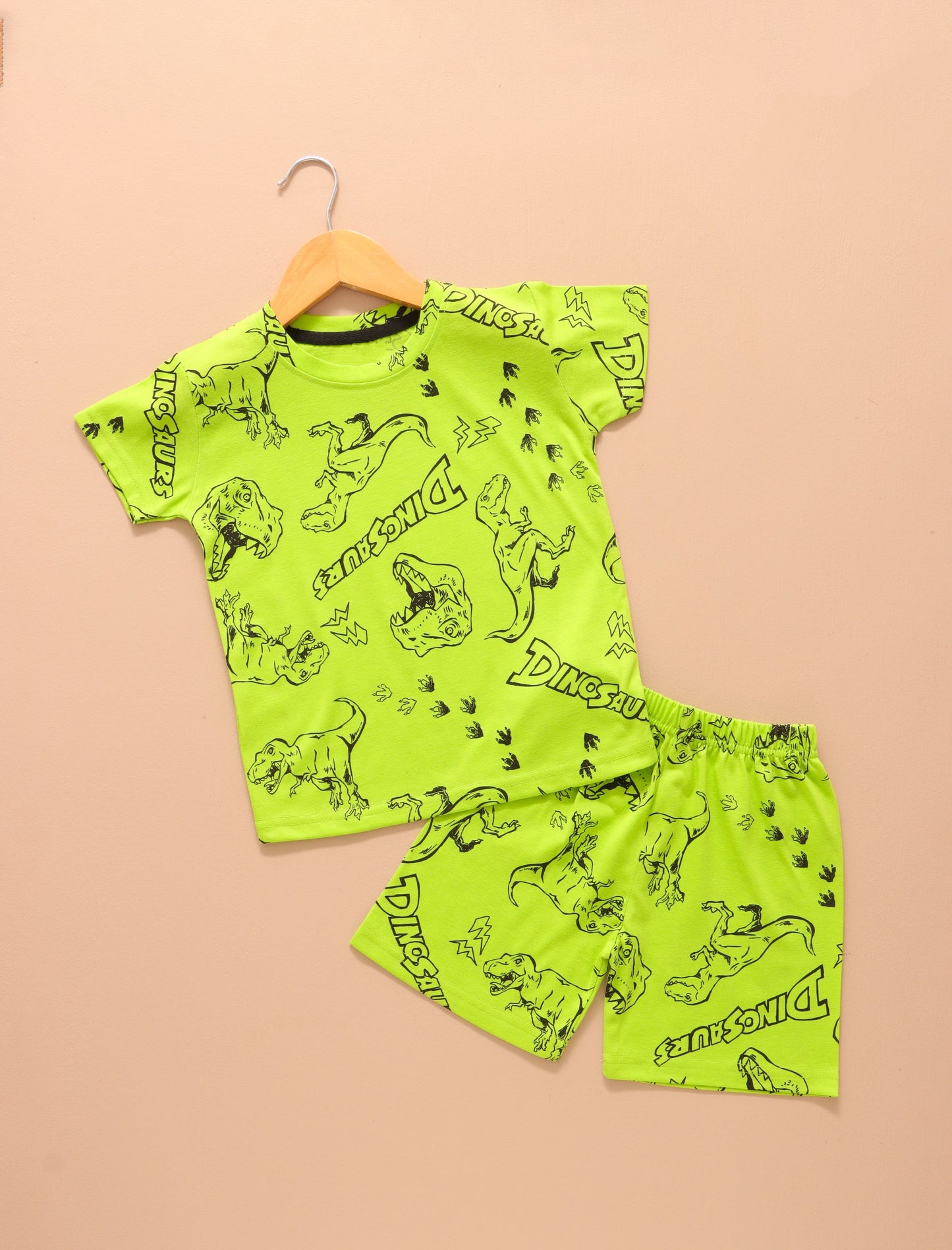 Neon Green Dino Shorts Set