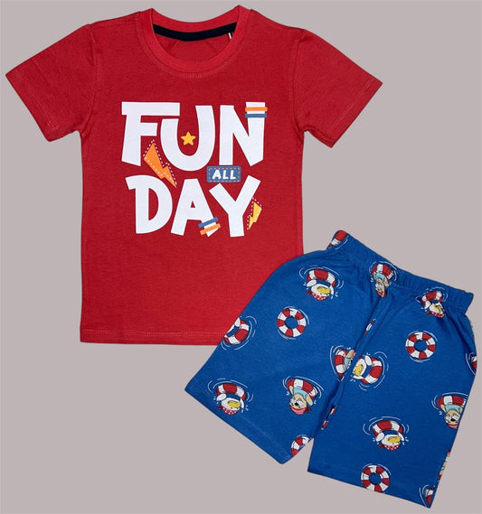 Red Fun all day shorts set