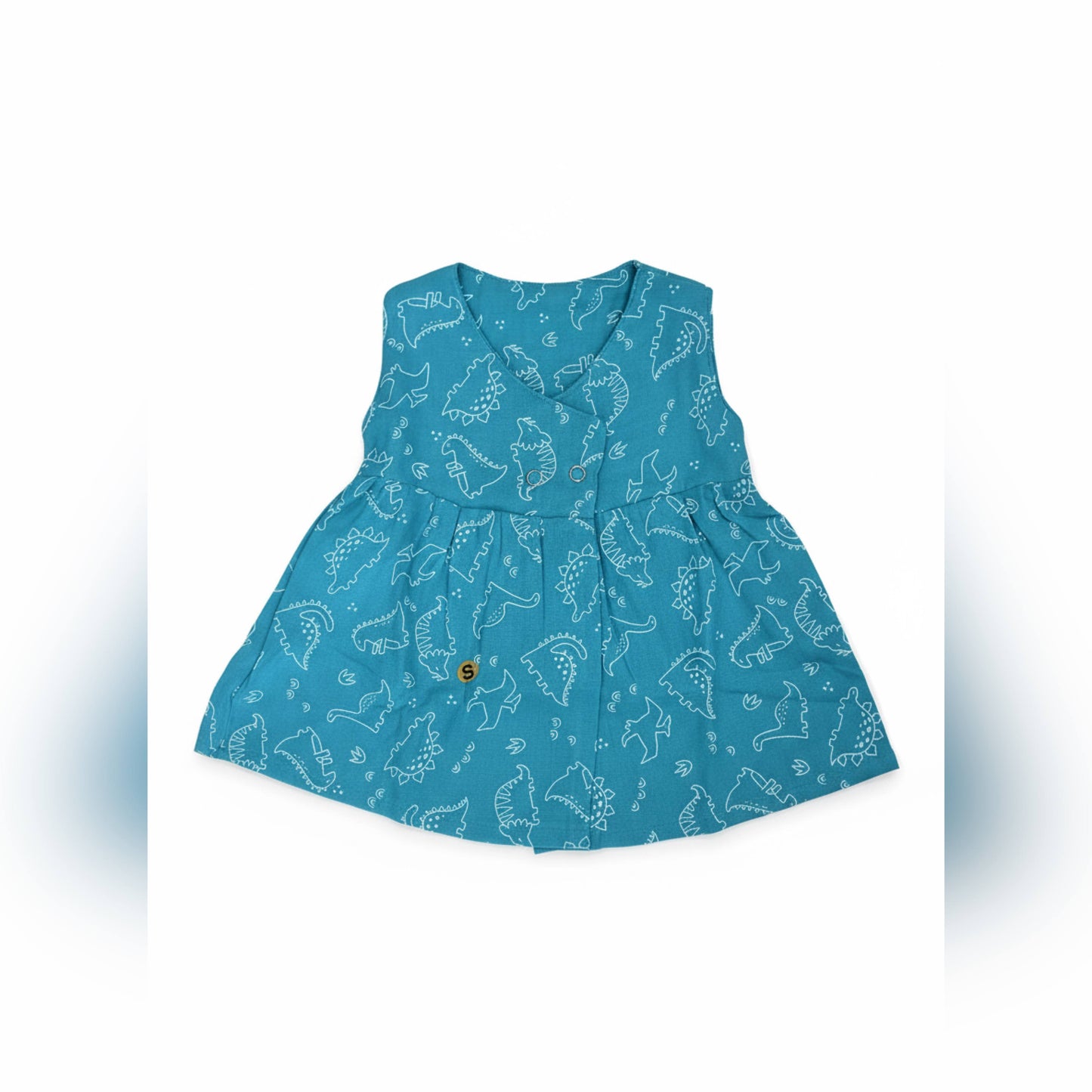 Blue Dinosaur Print Muslin Baby Dress