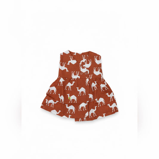 Brown Camel Print Muslin Frock