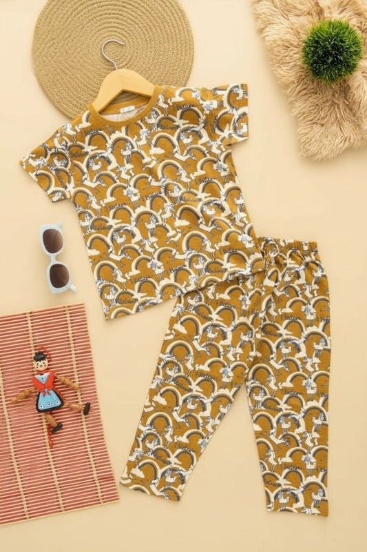 Mustard Rainbow & Animal Print pant set