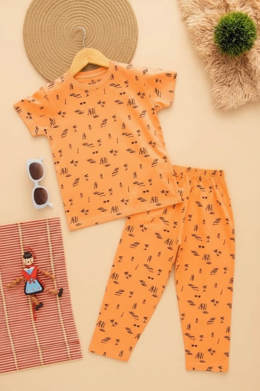Peach Tropical print Pant set