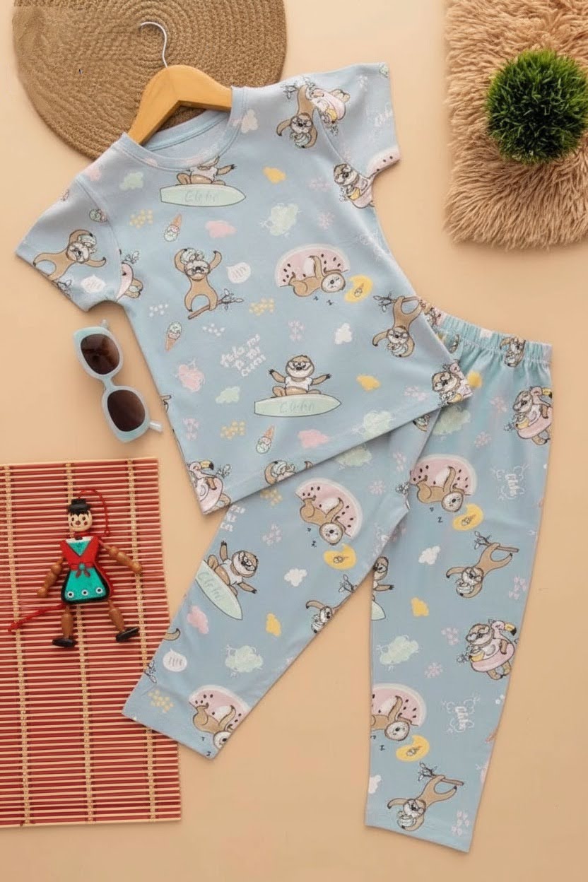 Blue Cartoon Print pant set