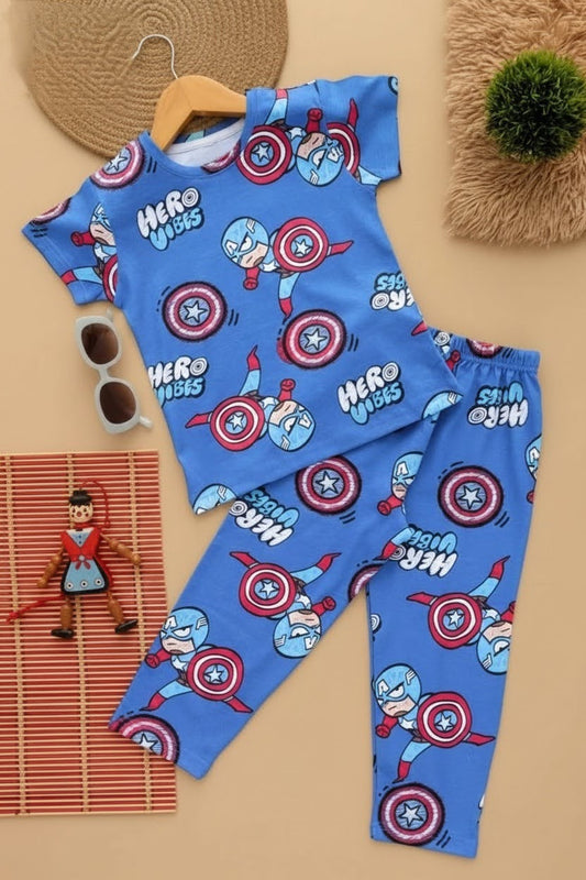 Blue Captain America Print pant set