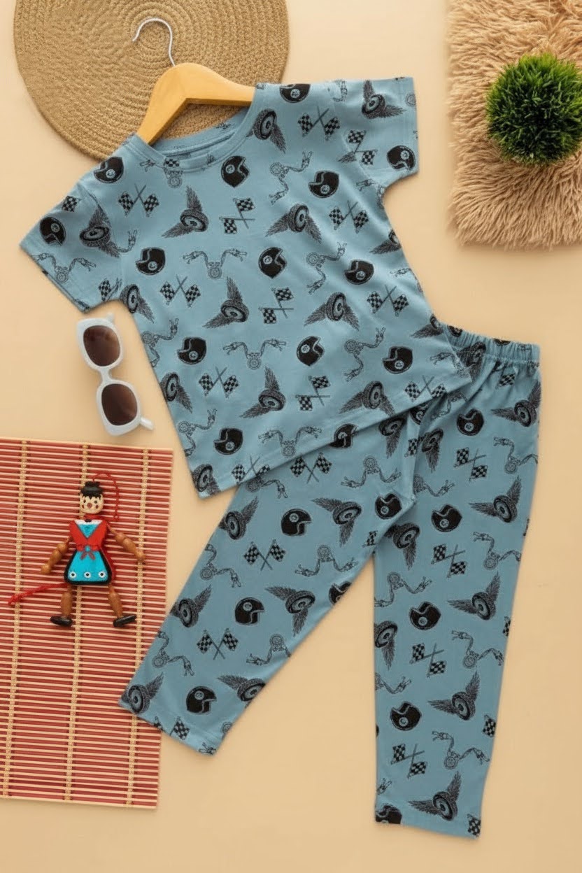 Blue Racing print pant set