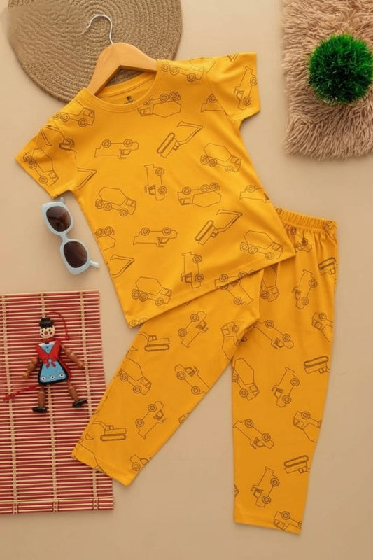 Yellow Car print Pant set