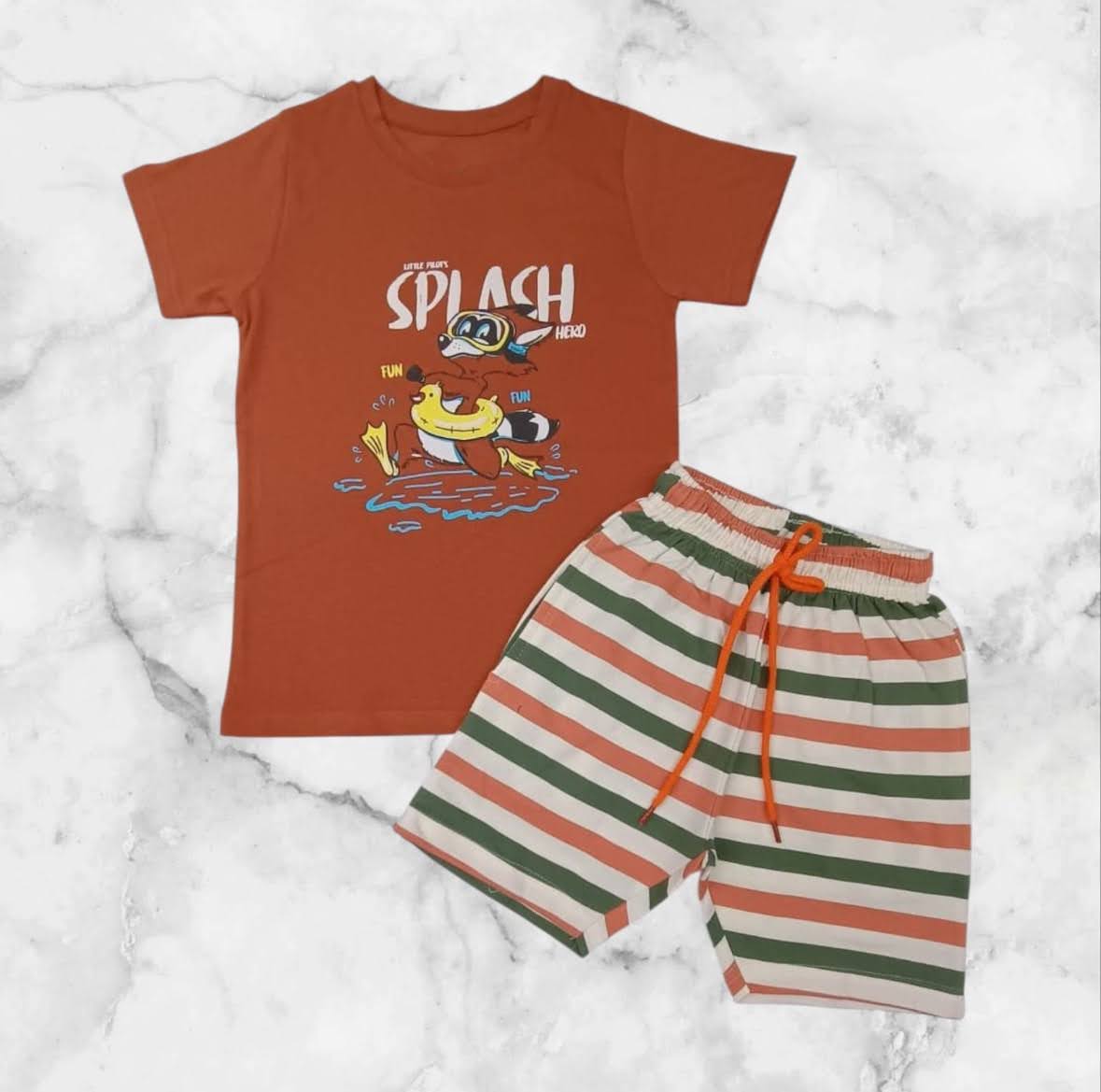Boys Splash Hero T-Shirt & Striped Shorts Set