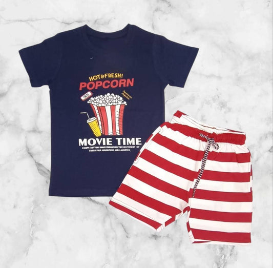 Boys Movie Time Popcorn T-Shirt & Striped Shorts Set