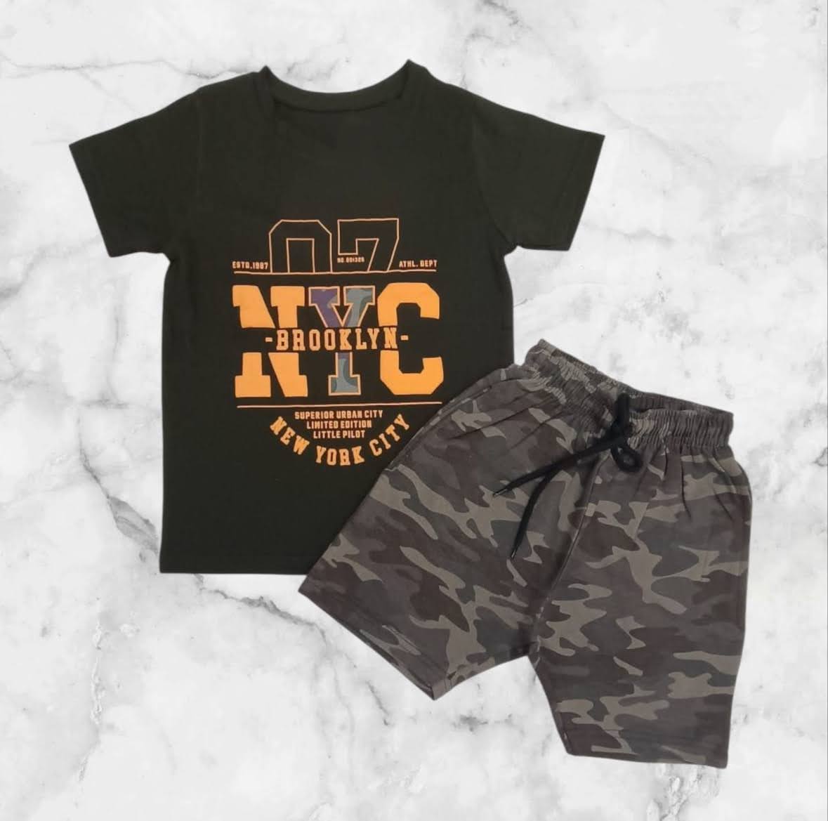 Boys NYC Brooklyn T-Shirt & Camouflage Shorts Set