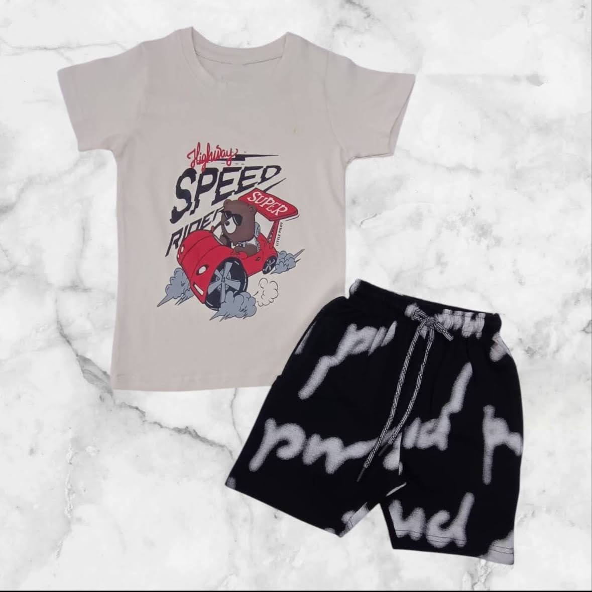 Boys Speed Rider T-Shirt & Printed Shorts Set