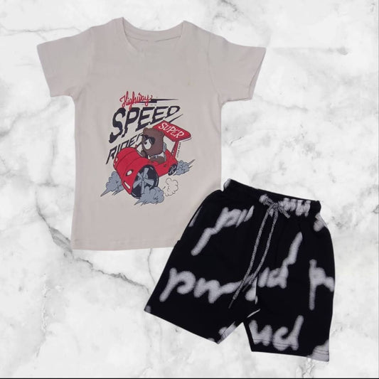 Boys Speed Rider T-Shirt & Printed Shorts Set