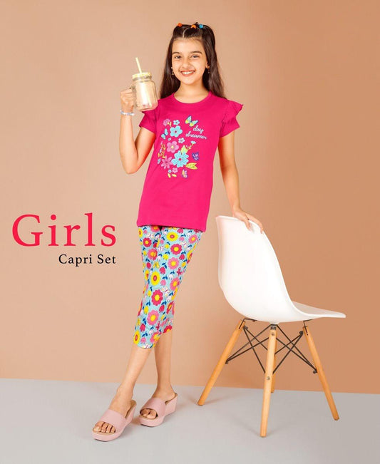 Pink flower capri set