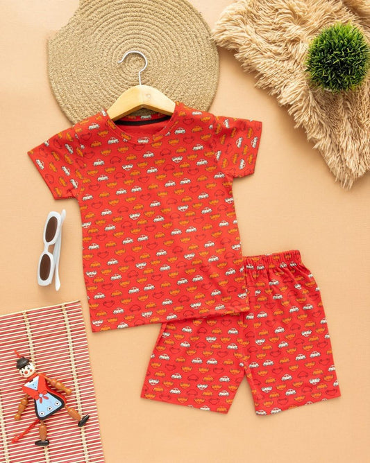 Red coord shorts set